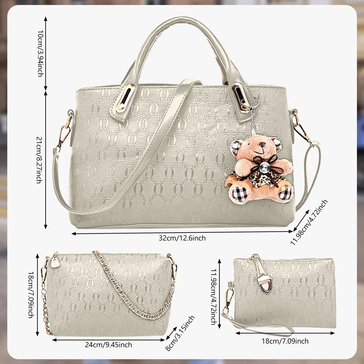 4Pcs/Set Women Lady Leather Handbags Messenger Shoulder Bags Purse Tote Satchel - Image 3