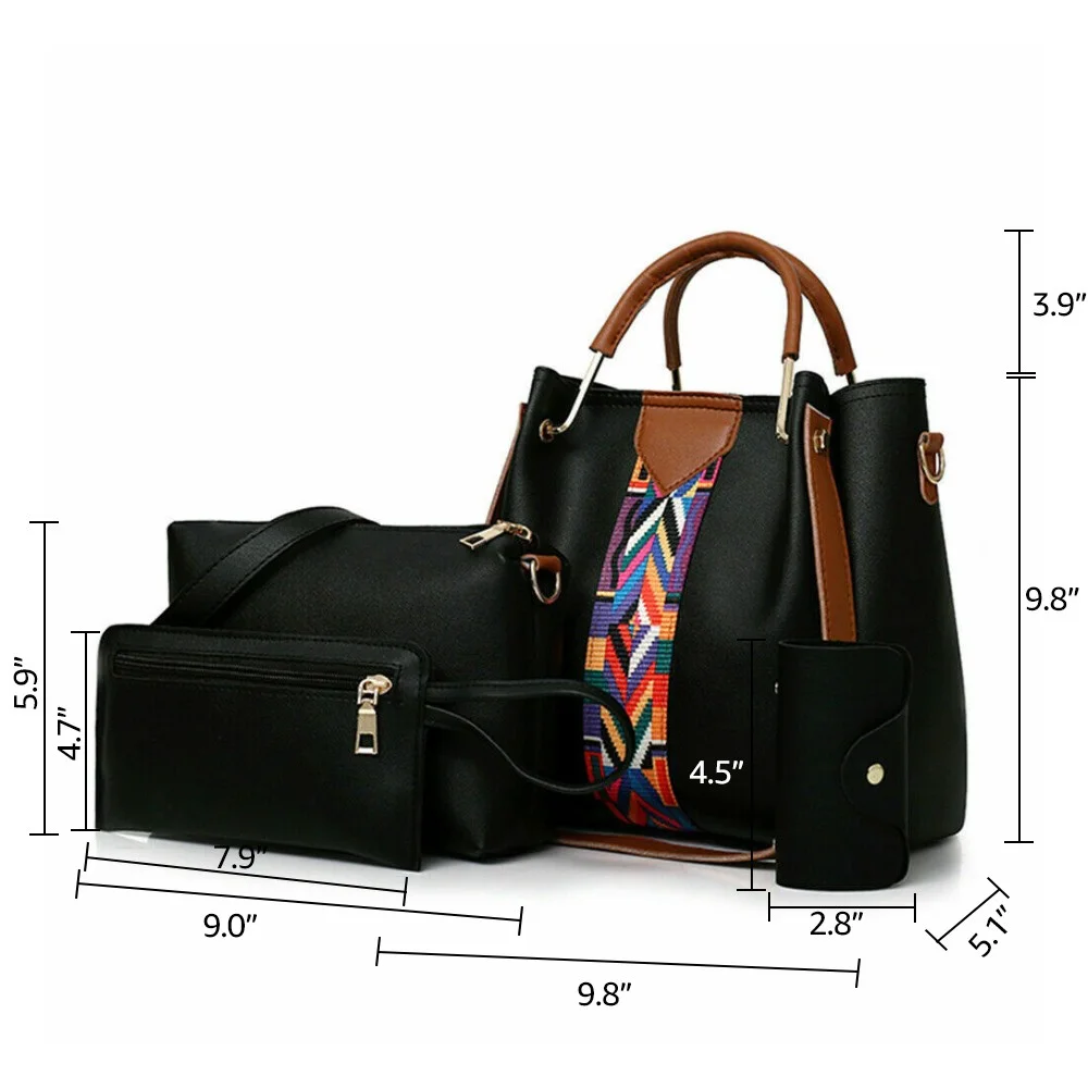 4pcs/set Women Ladies Leather Handbag Shoulder Tote Purse Satchel Messenger Bag - Image 3