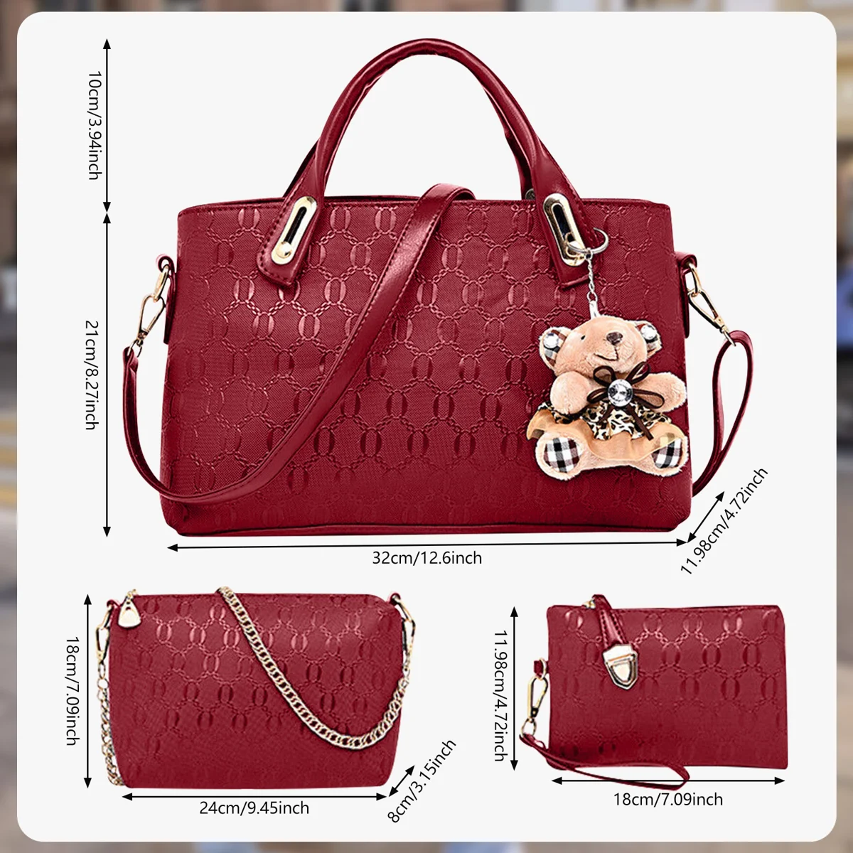 4pcs/set Women Lady Leather Handbags Messenger Shoulder Bags Purse Tote Satchel - Image 3