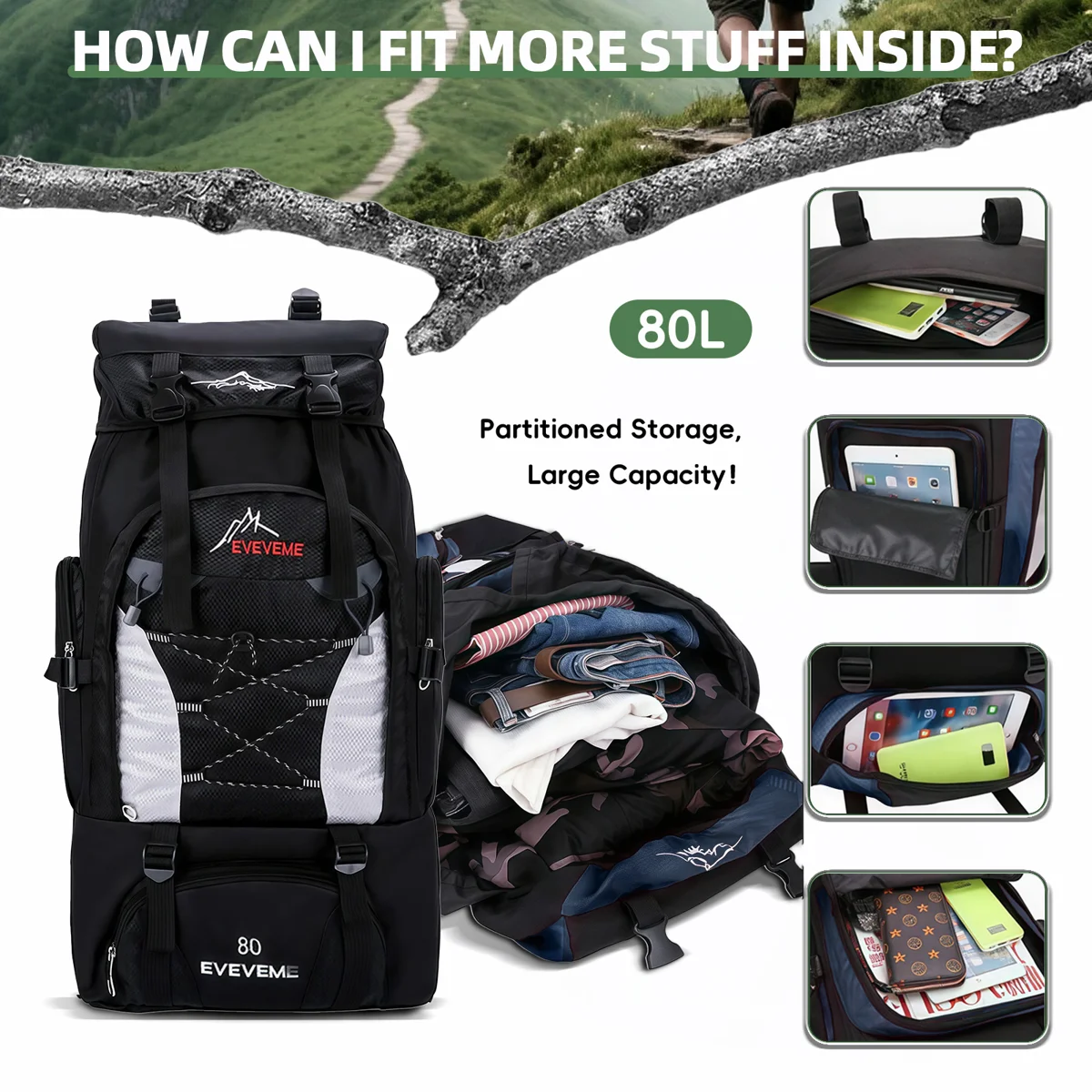 80l Waterproof Hiking Camping Backpack Climbing Travel Outdoor Rucksack Bag Pack - Image 2